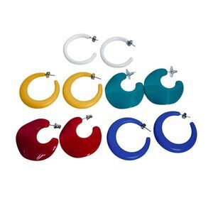 Lot Of 5 Large Plastic Hoop Pierced Earrings (6109)